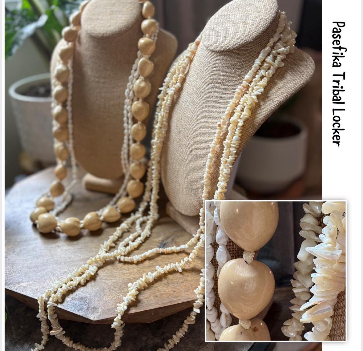 Seashell Lei Set – White & Cream, Polynesian Celebration Leis (6pc)