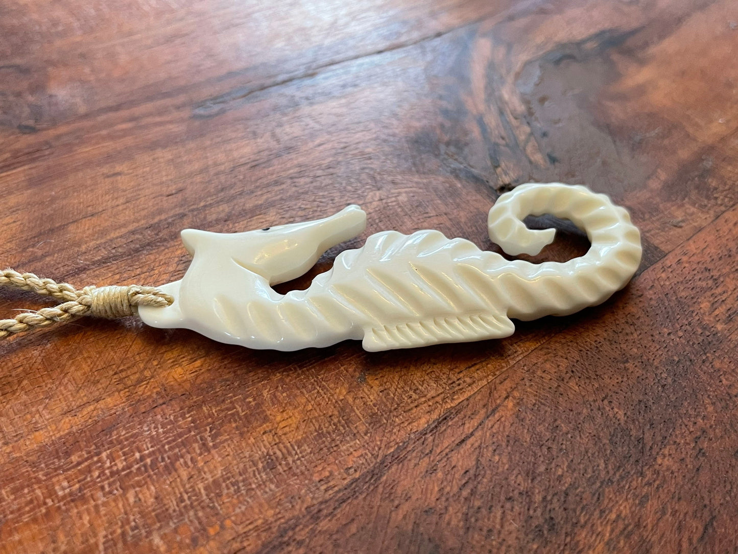 Hand Carved Buffalo Bone Seahorse Necklace – Polynesian Style