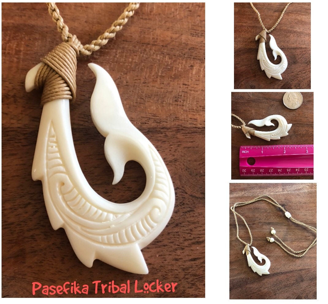 Hand Carved Buffalo Bone Makau Necklace: Adjustable Boho Surfer Jewelry