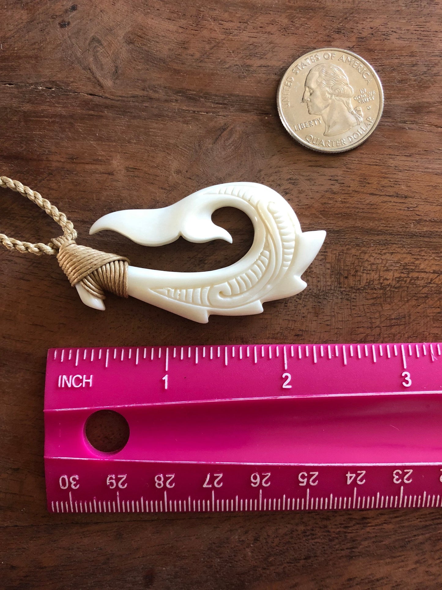 Hand Carved Buffalo Bone Makau Necklace: Adjustable Boho Surfer Jewelry