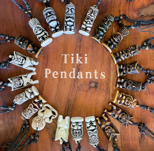 Traditional Polynesian Handcrafted Bone and Resin Tiki Adjustable Necklace