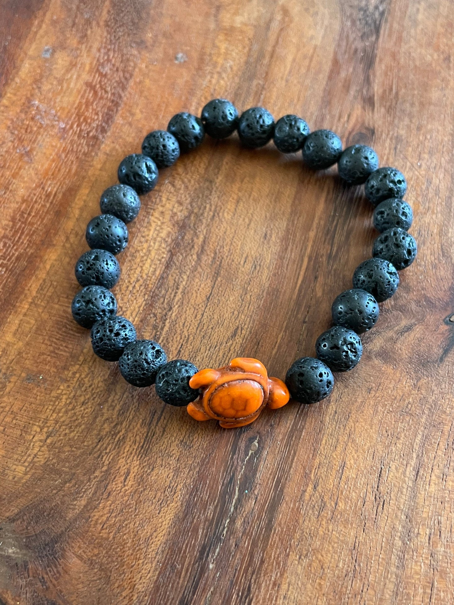 Lava Bead Bracelet with Clay Honu Turtle Accent