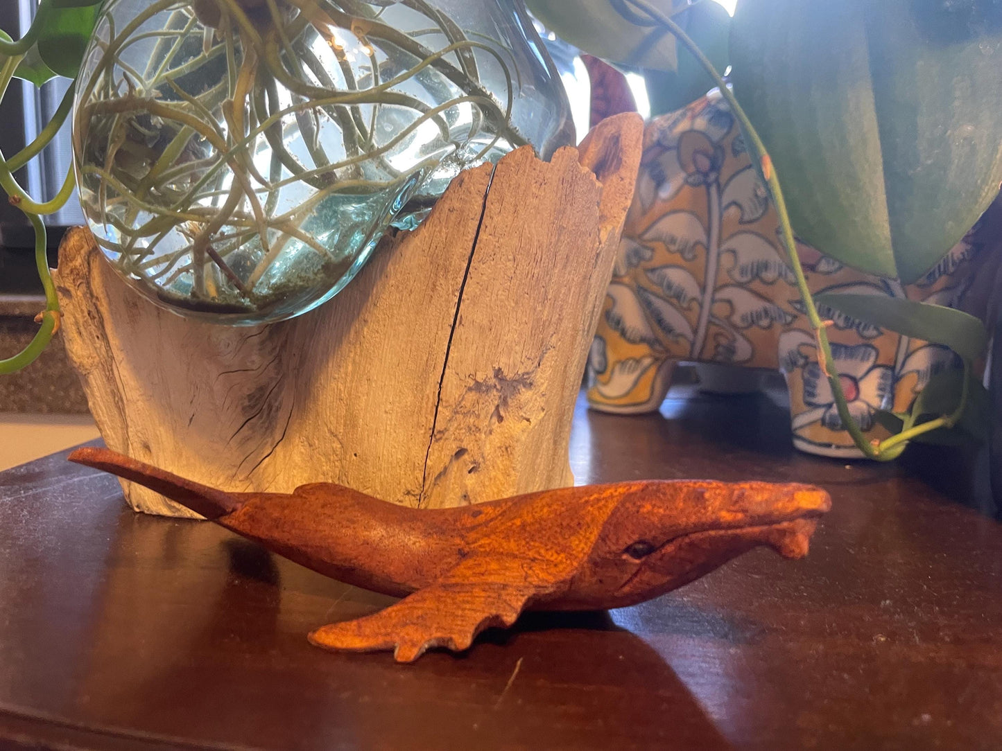 Hand Carved Hibiscus Wood Whale Figurine, Polynesian Decor