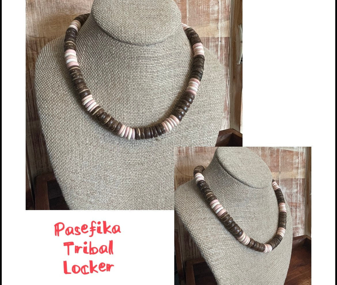 Coconut Shell Beaded Necklace, Boho Hawaiian Style