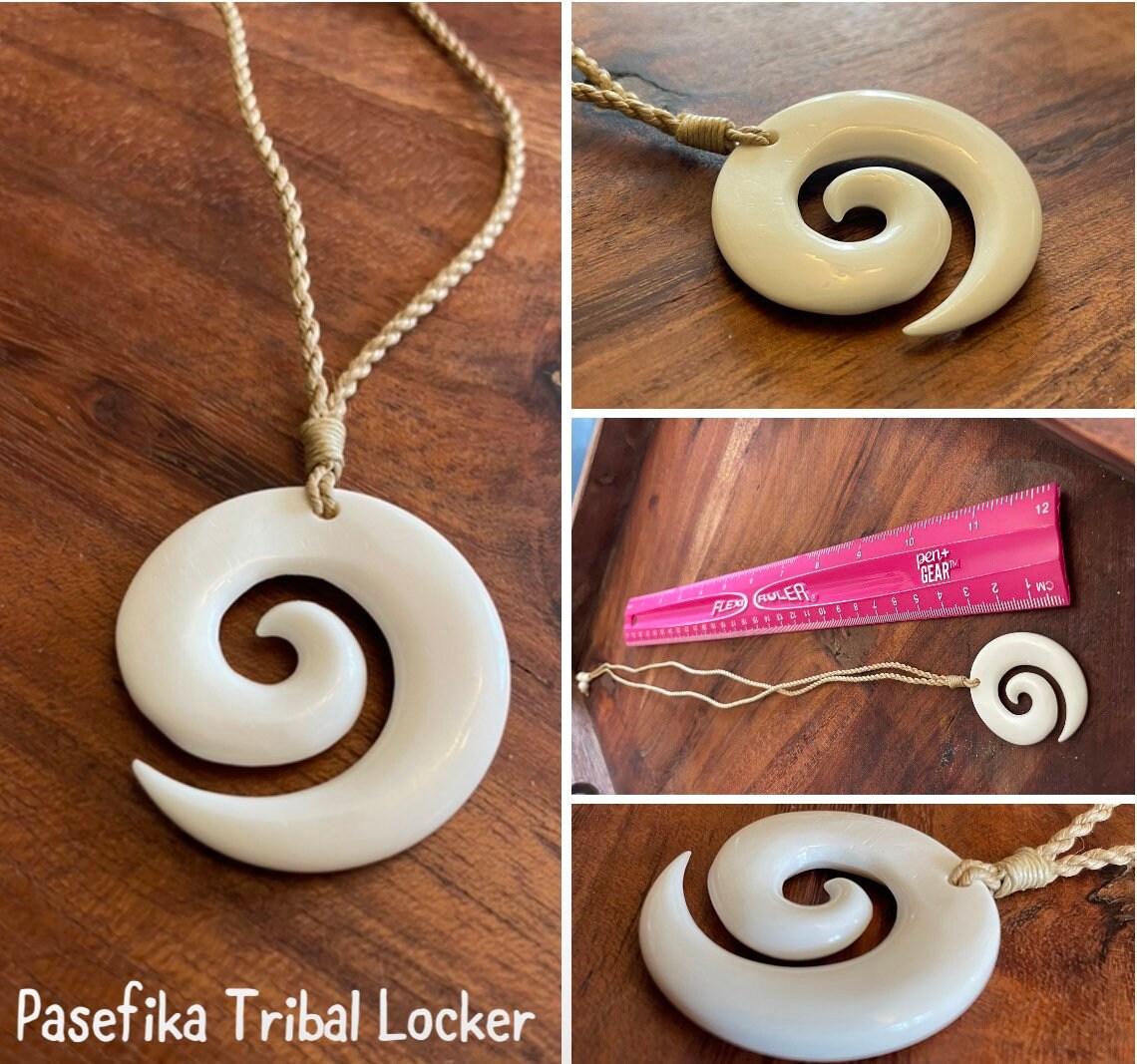 Hand Carved Buffalo Bone Koru Necklace – Māori New Zealand Fern Pendant