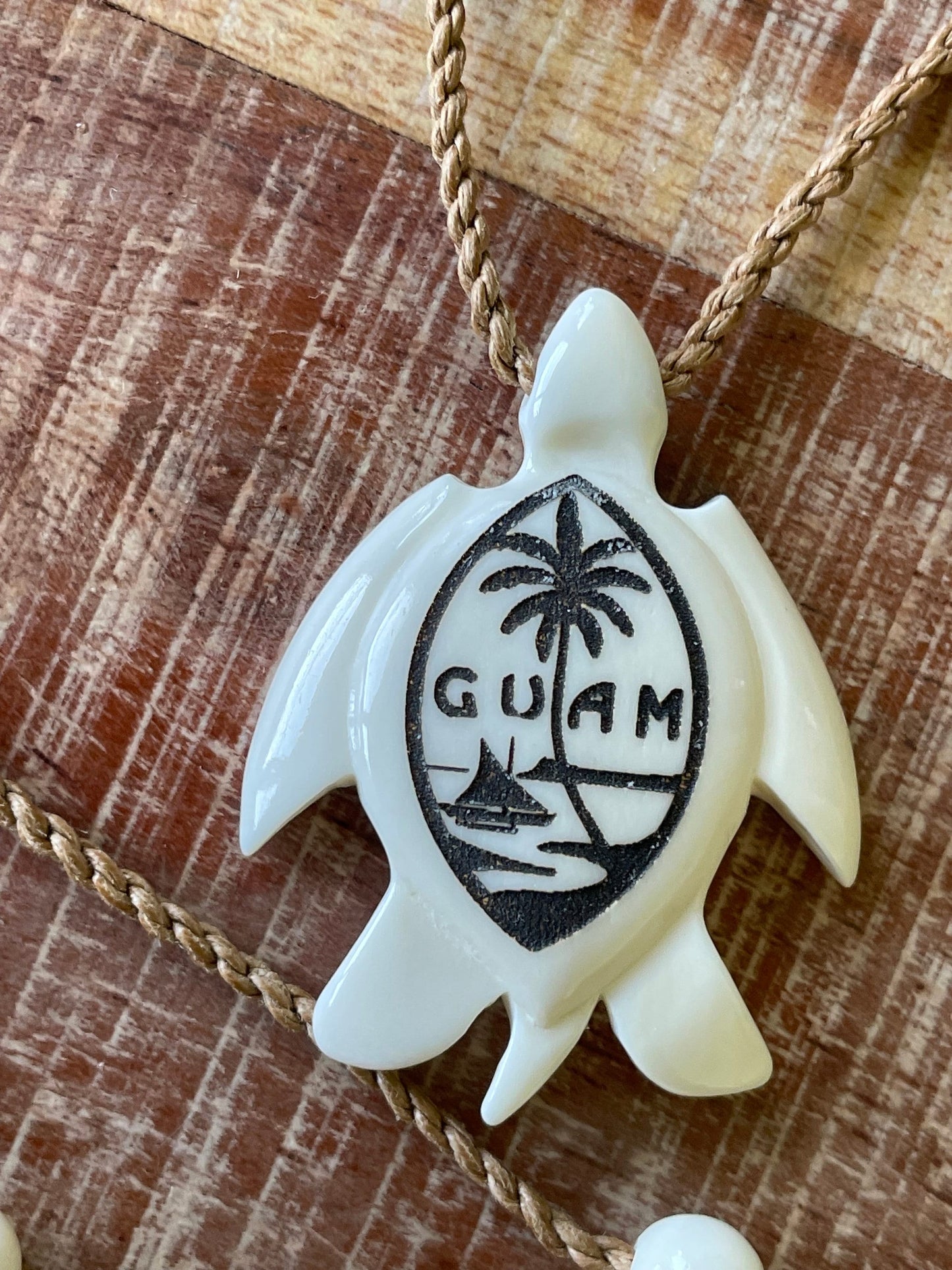 Handcarved Bone Guam Flag Sea Turtle Necklace – Adjustable Chamorro Jewelry