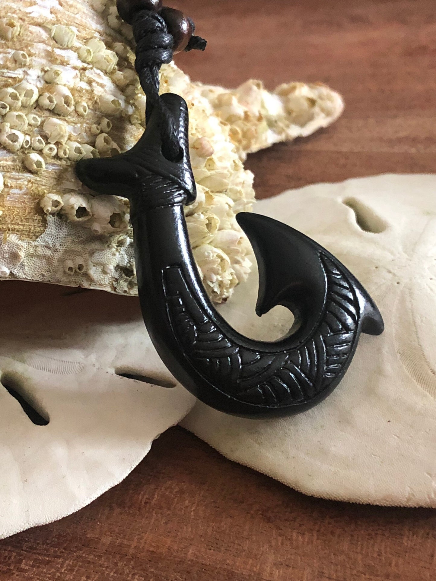 Tribal Styled Polynesian Handcrafted Makau or Fish Hook Adjustable Bone and Resin Necklace