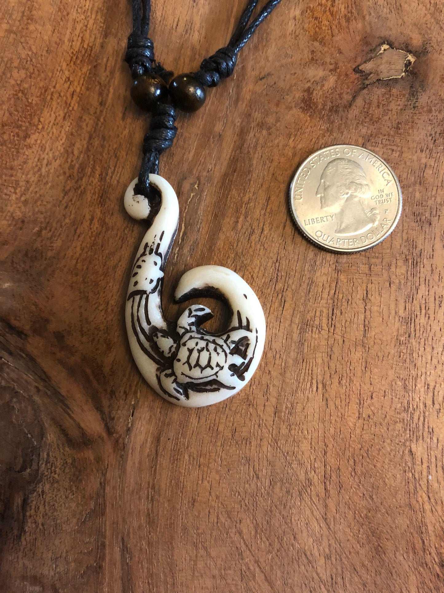 Polynesian Sea Turtle Fish Hook Necklace – Adjustable Cord