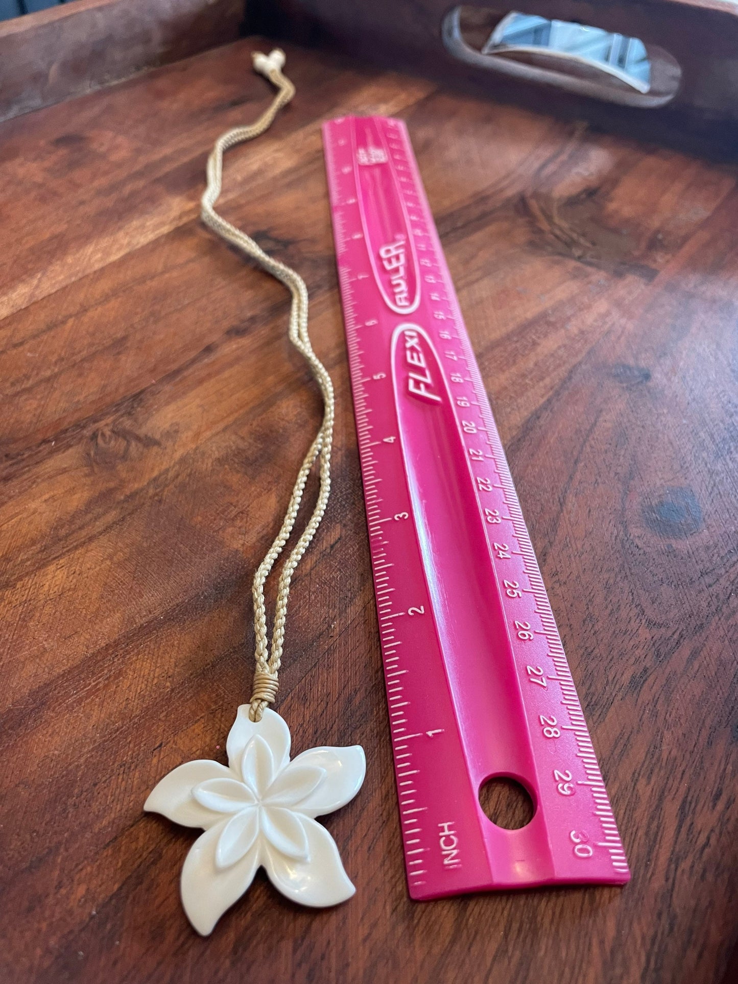 Hand Carved Bone Plumeria Necklace: Polynesian Boho Jewelry