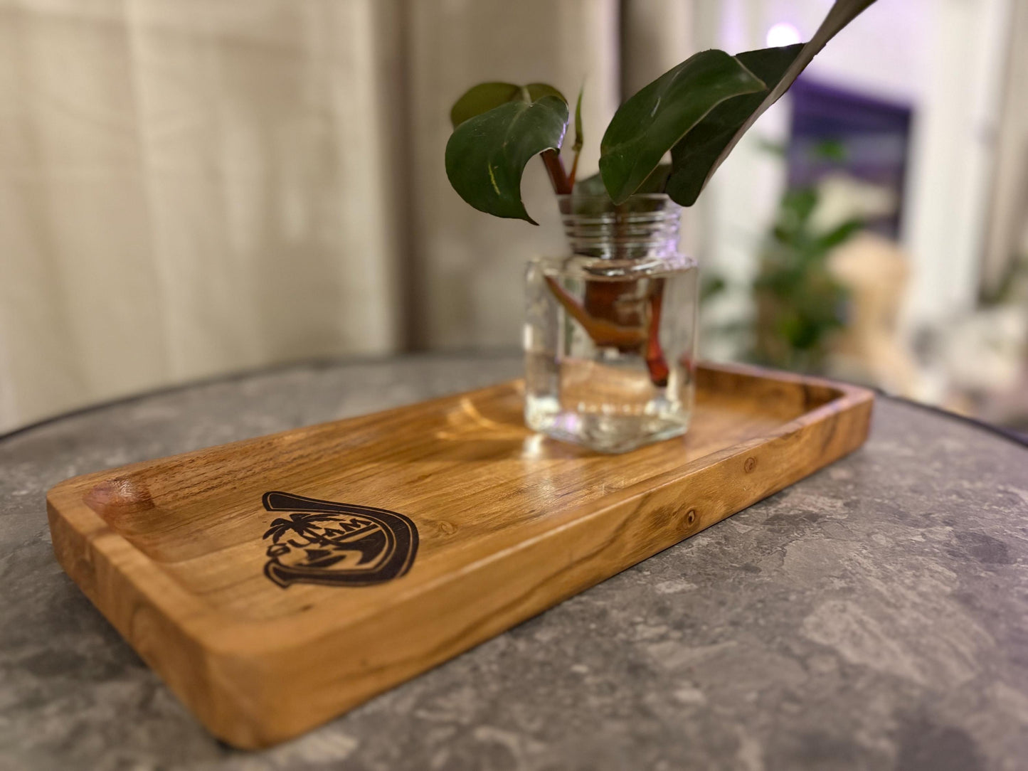 Engraved Teak Wood Tray with the Seal of Samoa - Personalized Gift