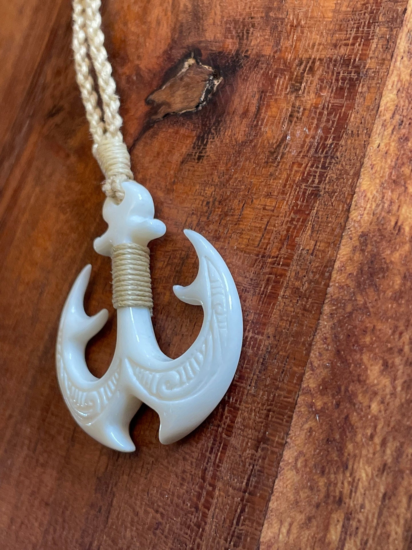 Security Anchor - Hand Carved and Engraved Solid Bone Anchor Adjustable Necklace- Protection