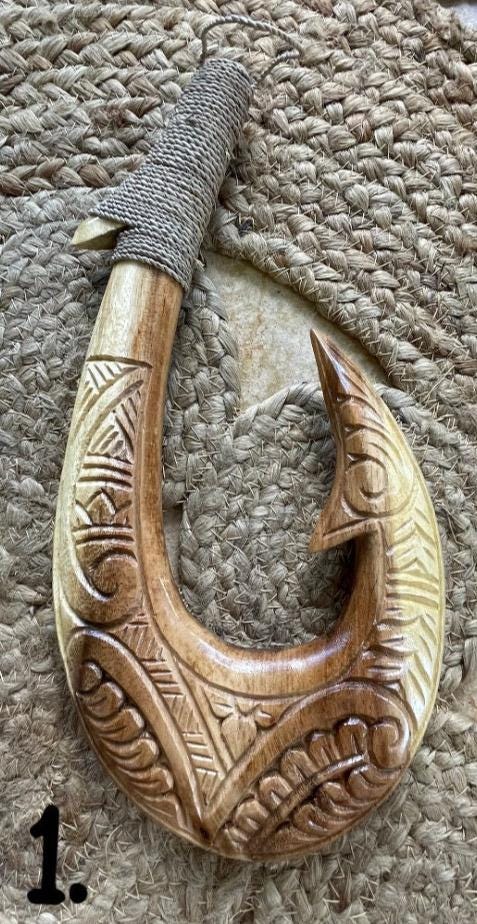 Handmade Polynesian Fish Hook Wall Decor – Engraved Hei Makau