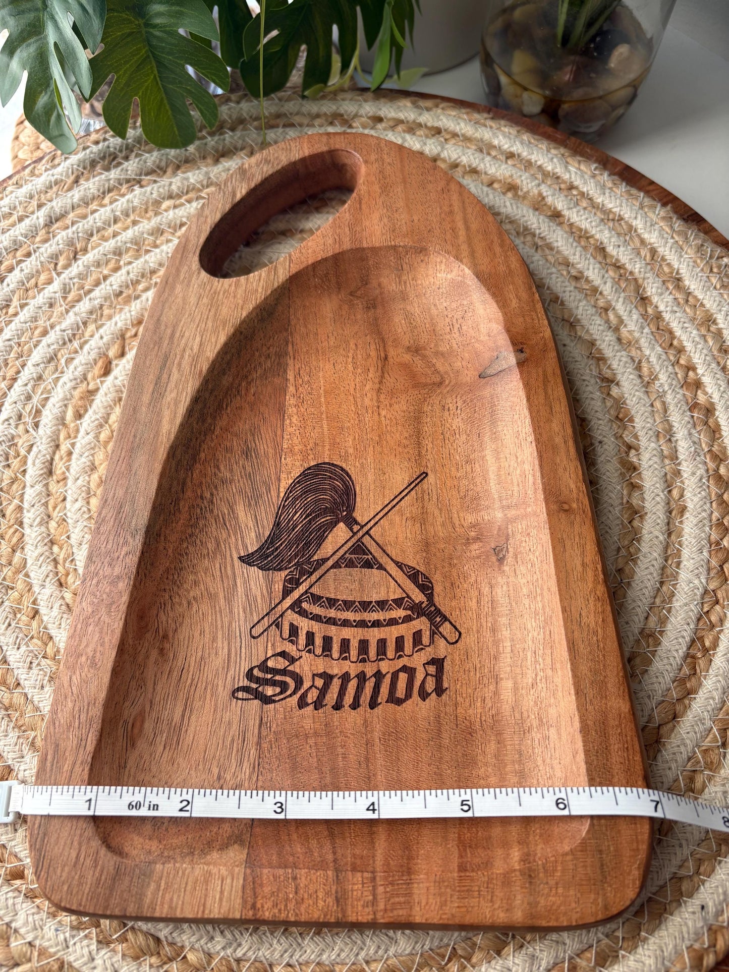 Engraved Solid Teak Wood Tray with the Seal of Samoa - Personalized Gift
