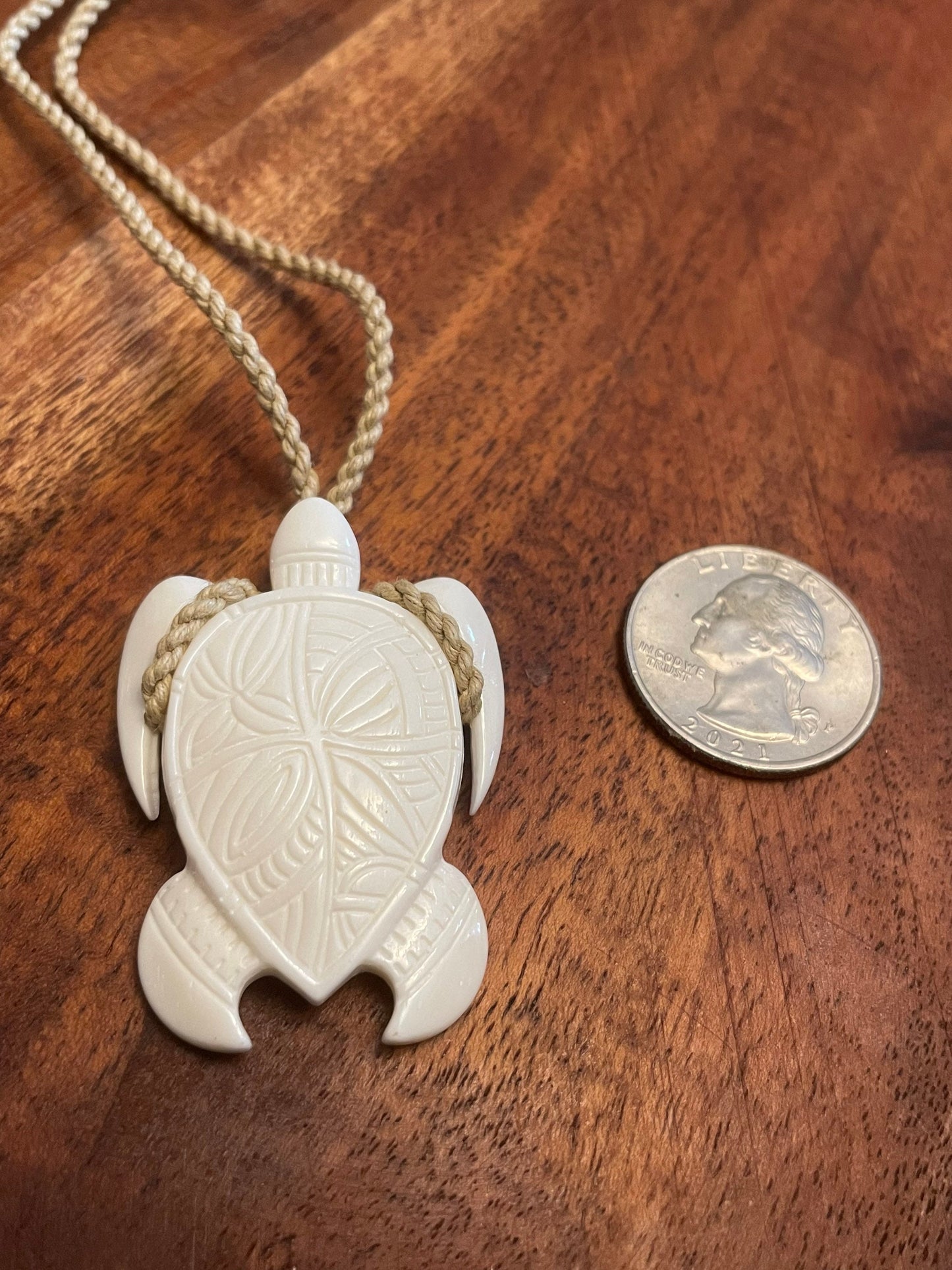 Hand Carved Buffalo Bone Honu Pendant - Adjustable Sea Turtle Necklace