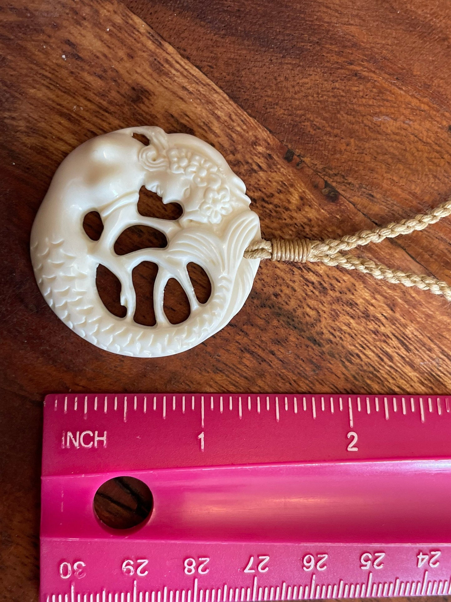Hand Carved Buffalo Bone Mermaid Necklace - Polynesian Boho Jewelry
