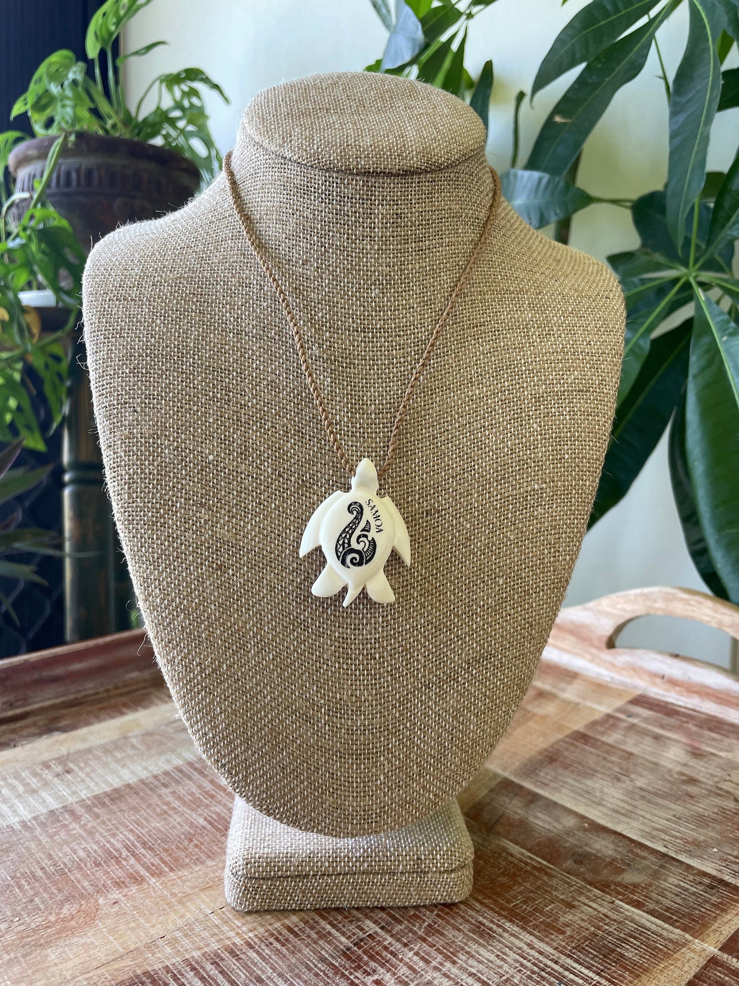 14” Adjustable Solid Bone Handcarved and  Laser Engraved Samoa Makau (Fish Hook) Necklace - Beautiful Traditional Hawaiian Polynesian