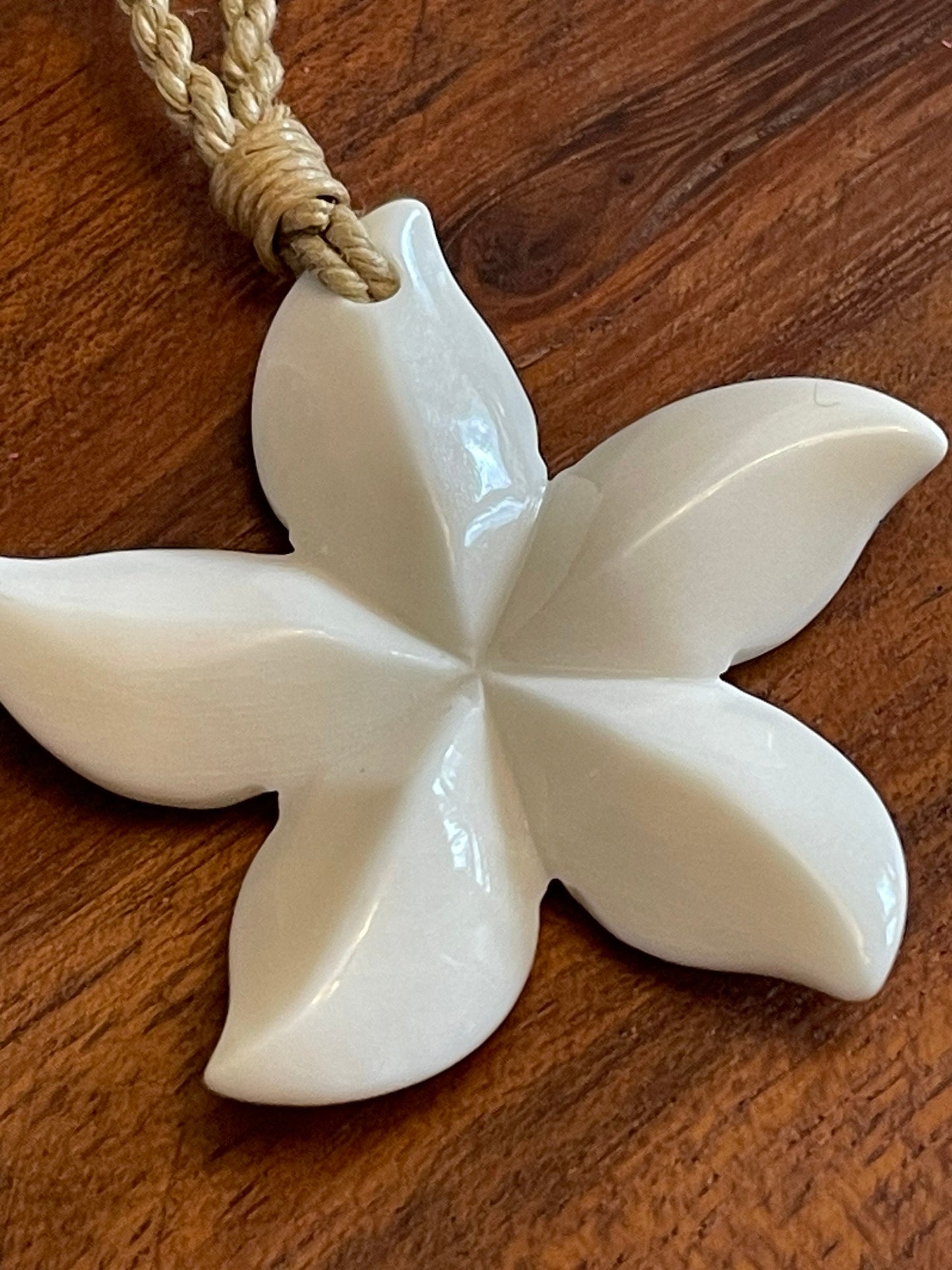 Hand Carved Bone Plumeria Necklace: Polynesian Boho Jewelry