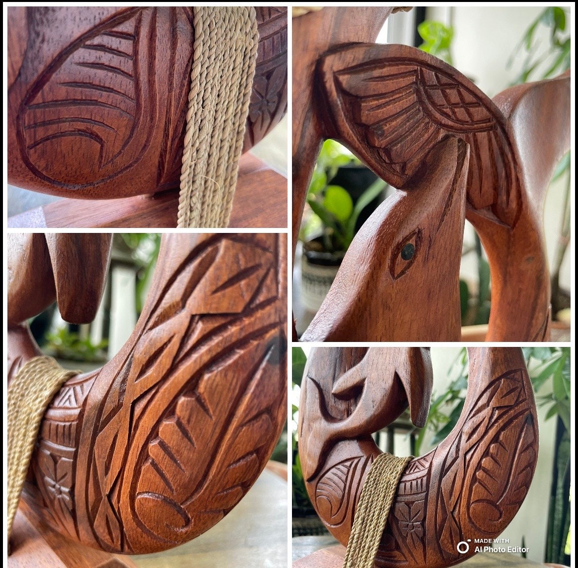 Hand-Carved Sea Hibiscus Wood Makau – Tribal Dolphin Fish Hook Decor
