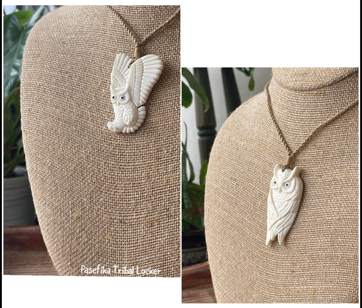 Hand Carved Bone Pueo Owl Pendant – Hawaiian Necklace