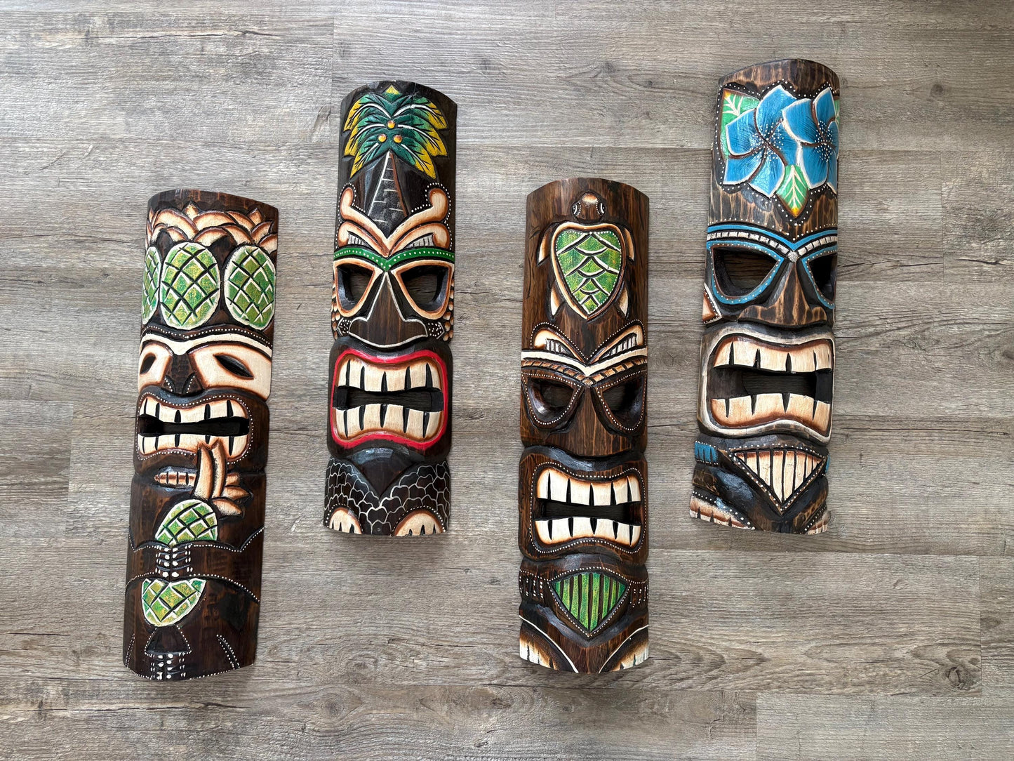 Blue Plumeria Hawaiian Tiki - Lightweight Teakwood Handcarved and Handpainted Display