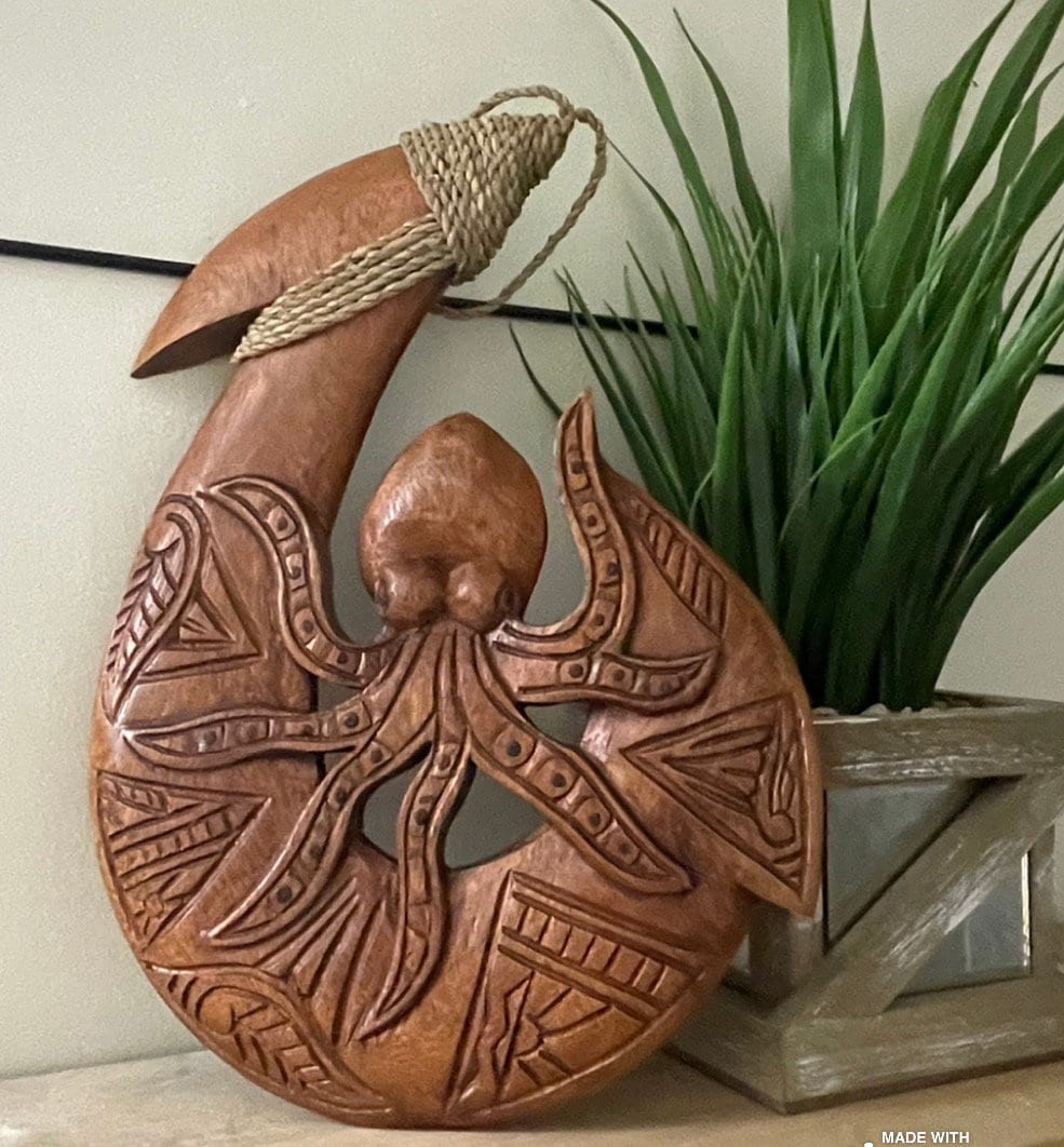 Hand-Carved Wood Makau – Polynesian Octopus Tribal Decor