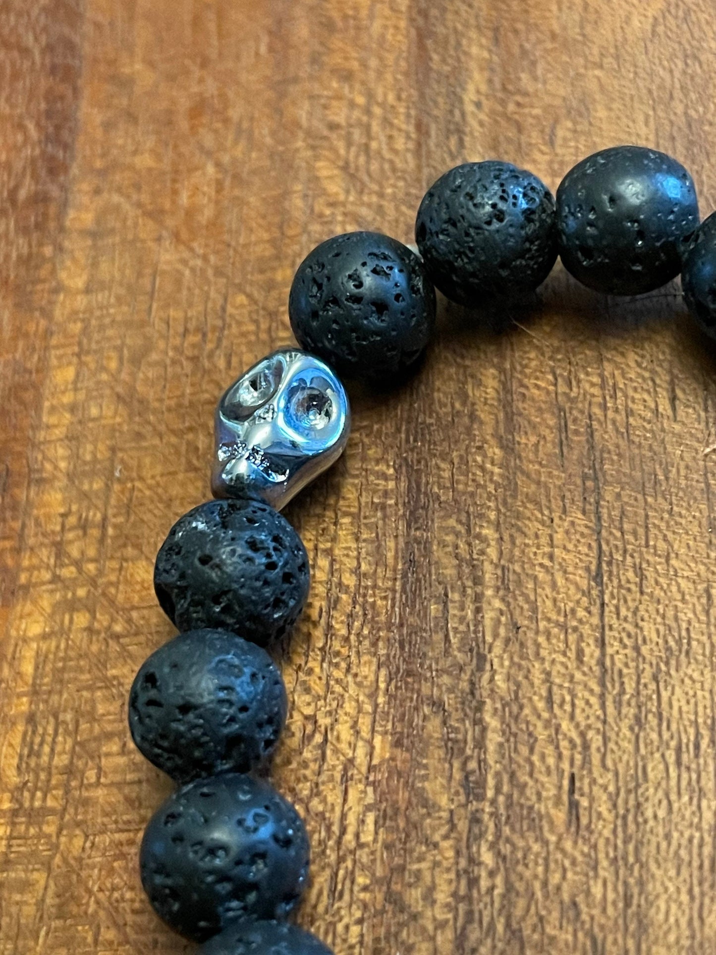Authentic Hawaiian Lava Bead Bracelets with One-of-a-Kind Glass Skull Beads