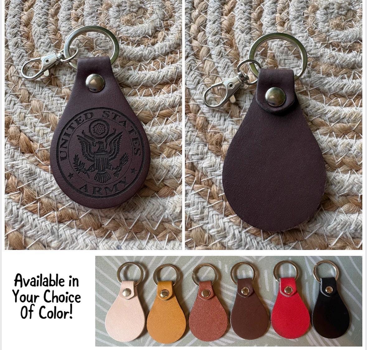 Engraved Leather US Military Keychain, Armed Forces Gift