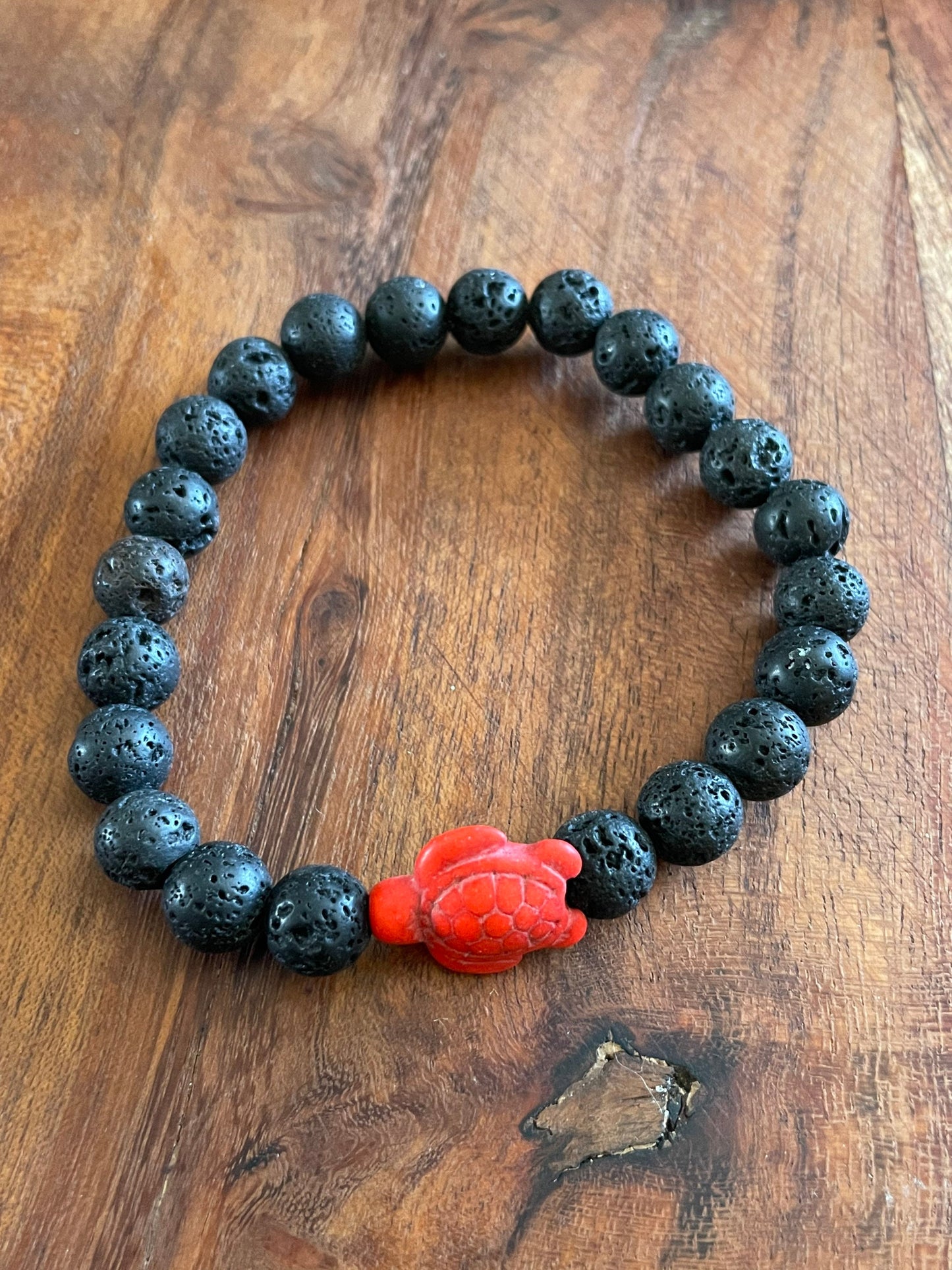 Lava Bead Bracelet with Clay Honu Turtle Accent