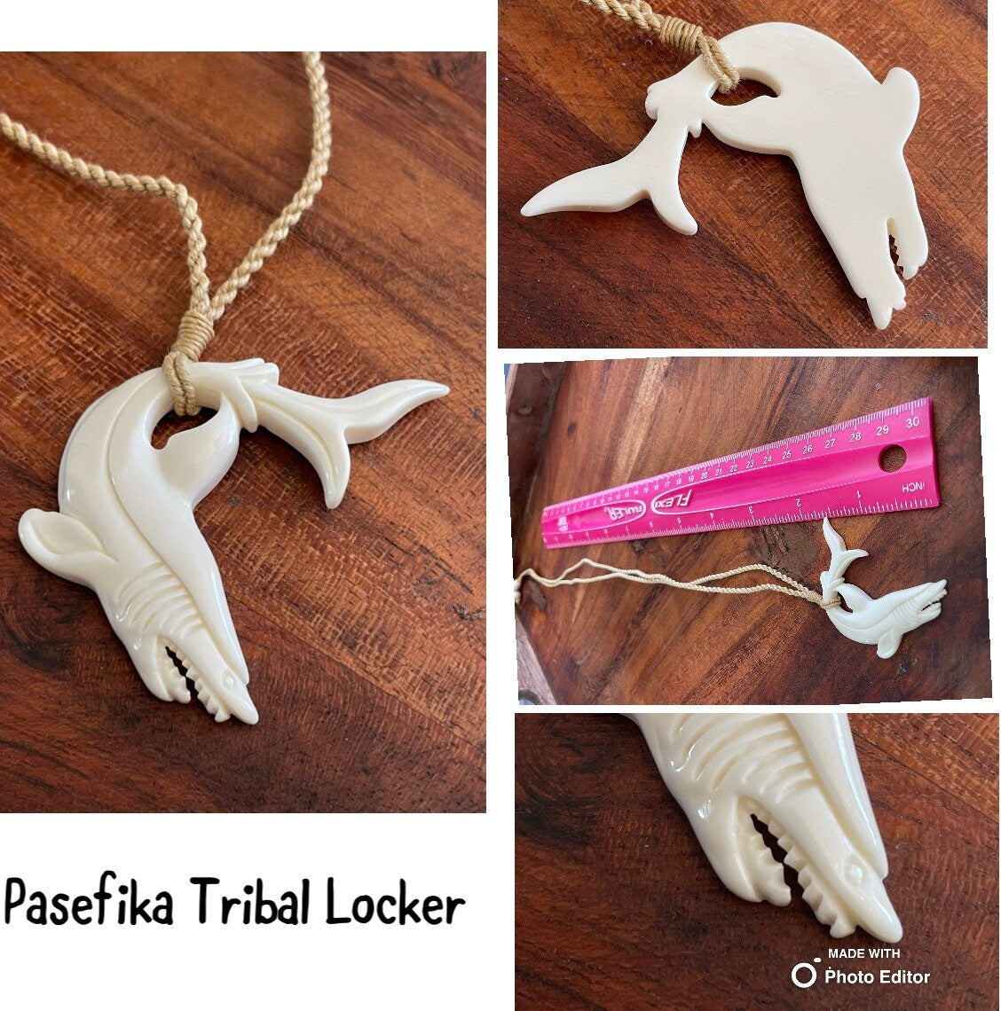 Hand Carved Buffalo Bone Shark Necklace – Polynesian Surfer Cord Pendant