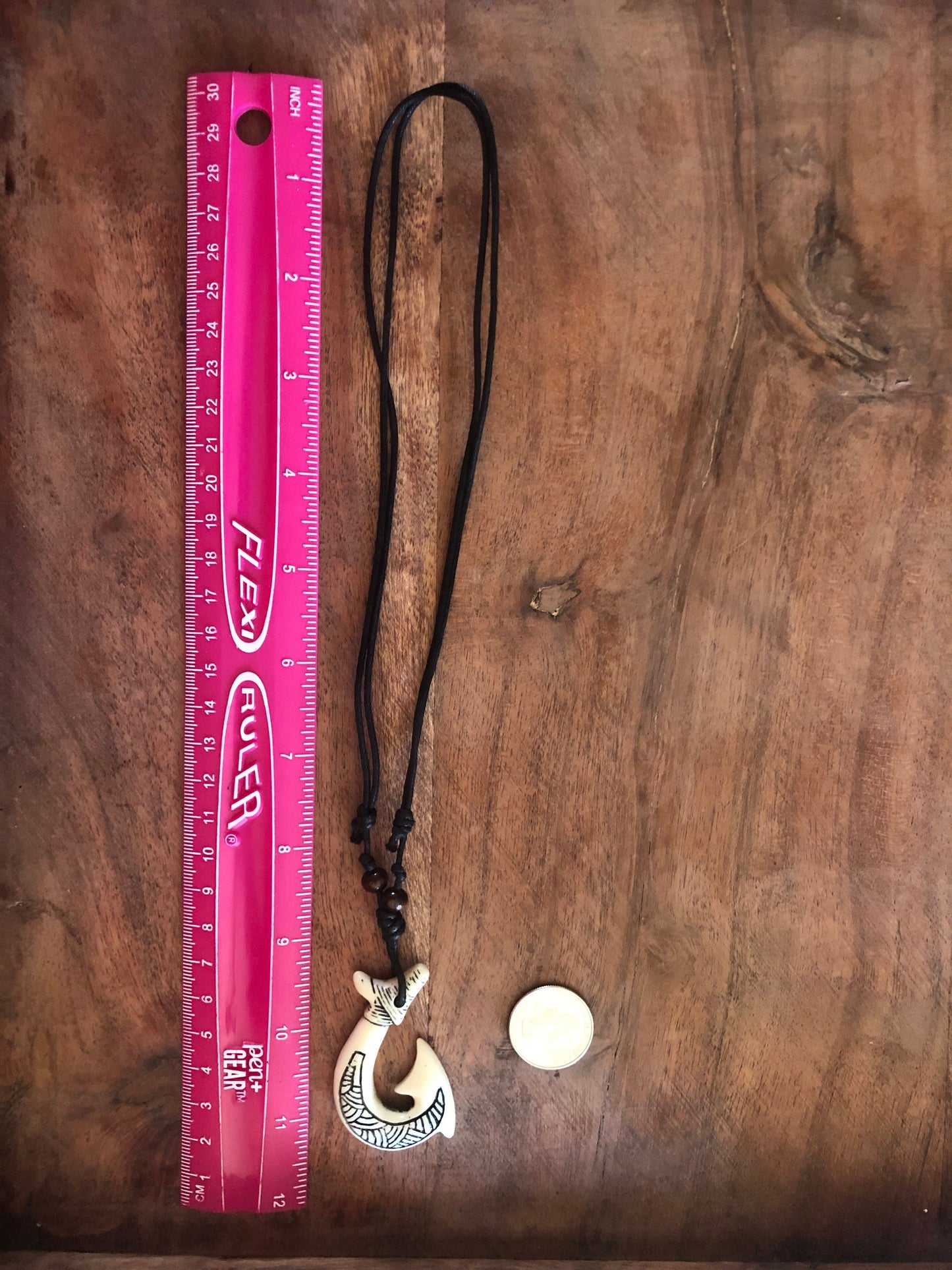 Buffalo Bone Makau Necklace: Polynesian Fish Hook, Adjustable Boho Surfer Style