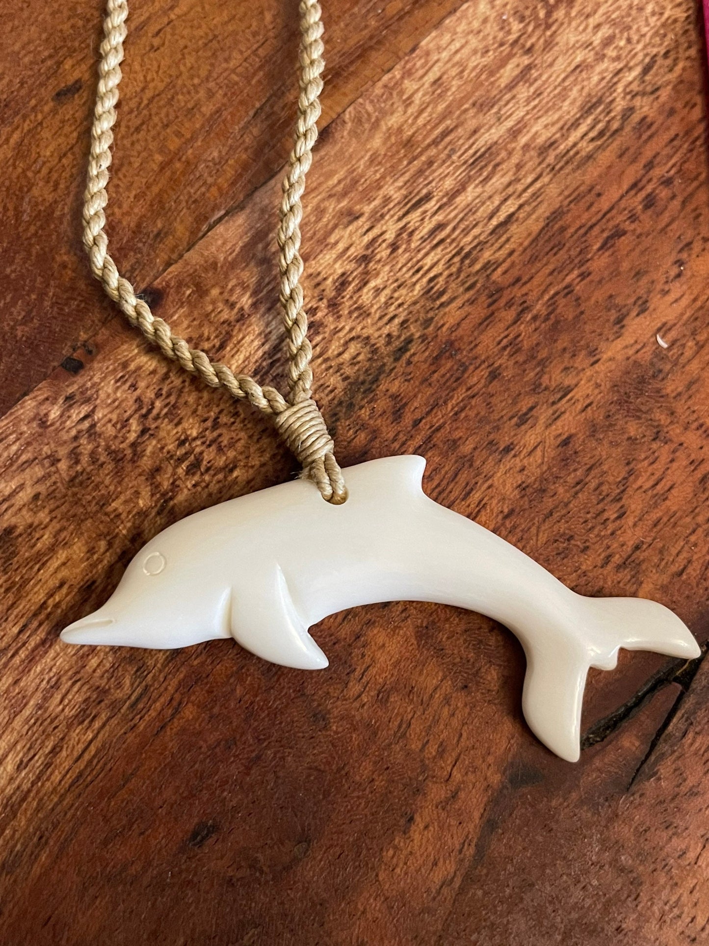 Hand Carved Bone Dolphin Necklace – Hawaiian Surfer Style Cord
