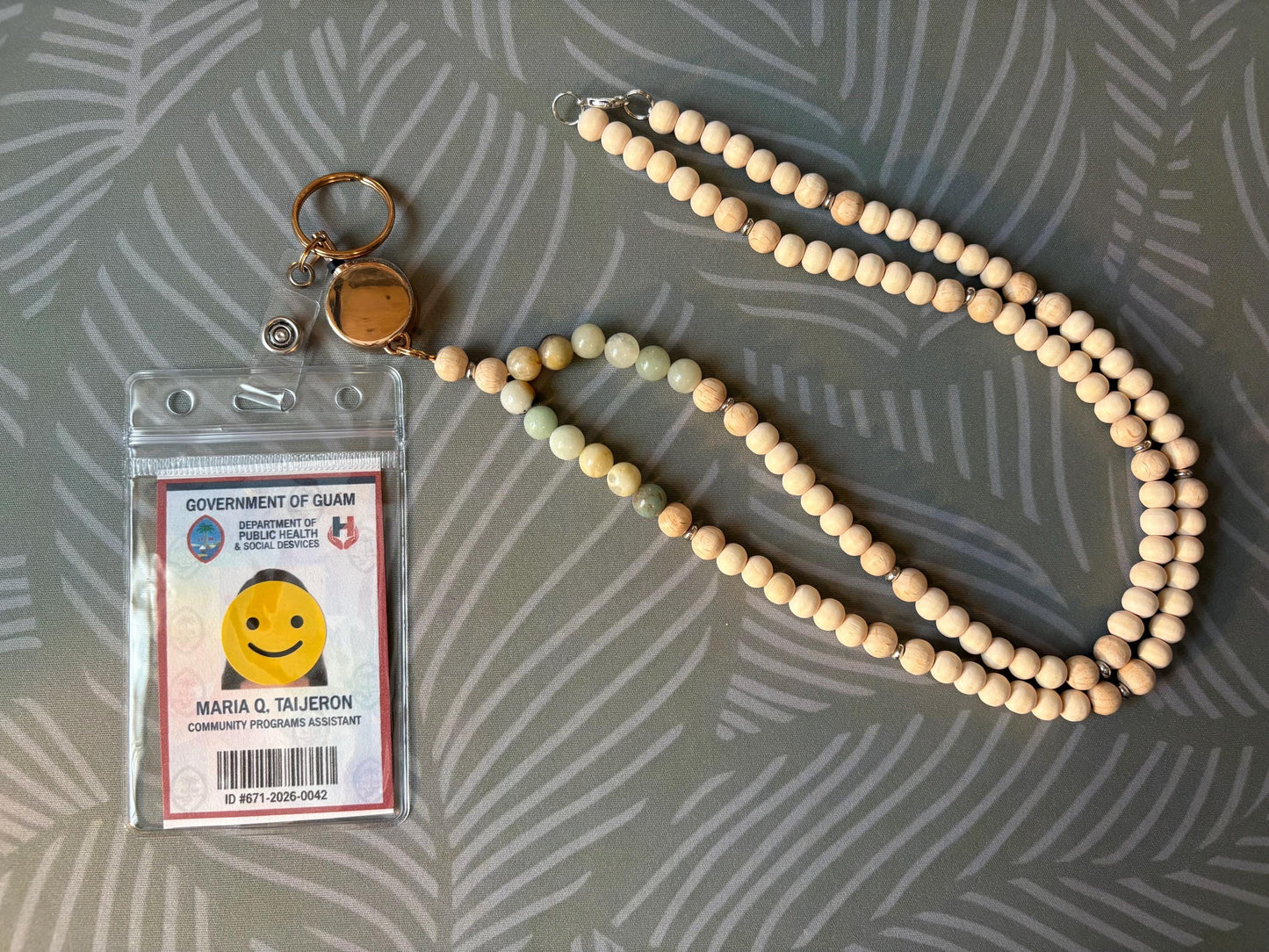 Handmade Wood and Stone Beaded Lanyard