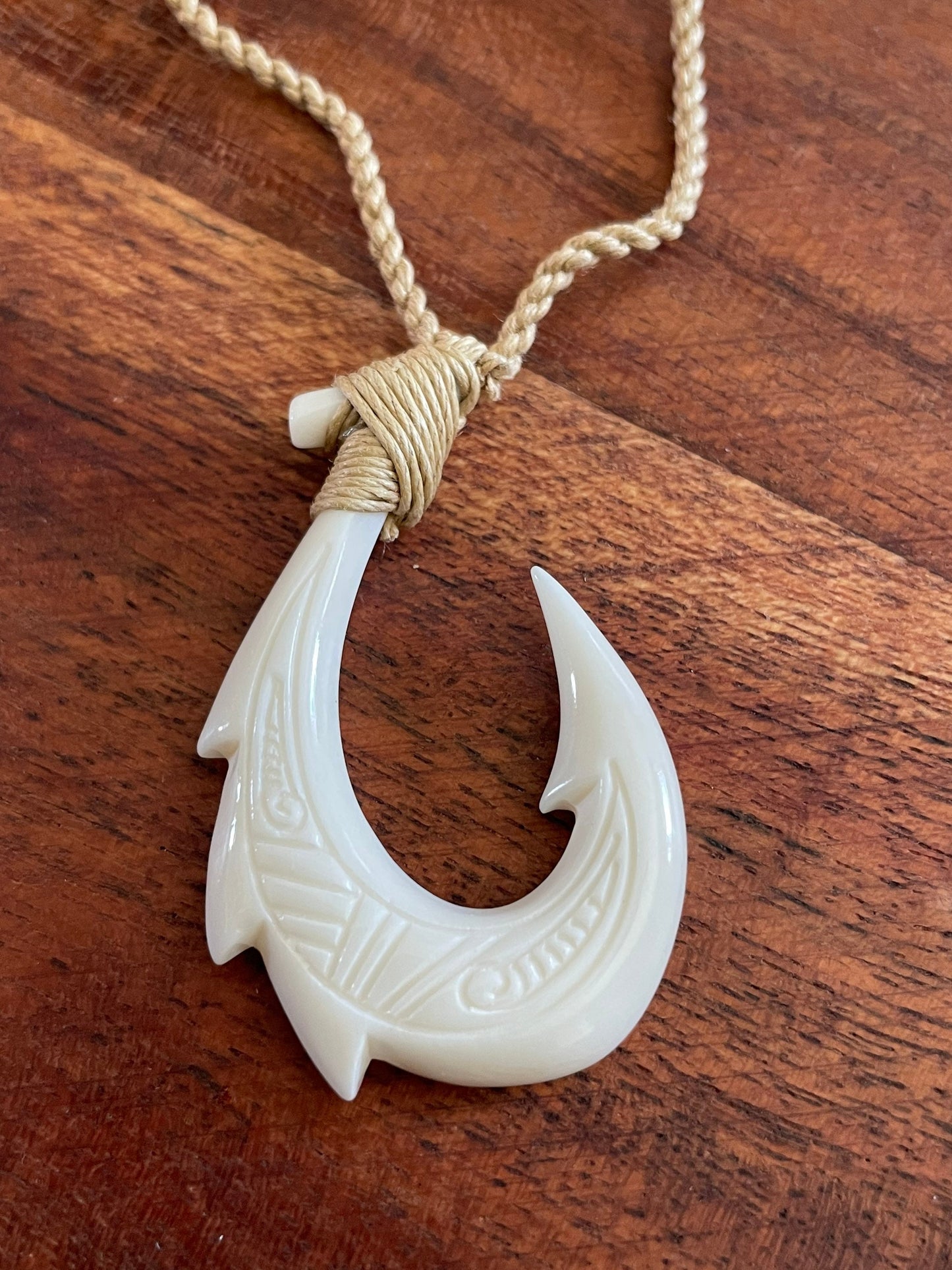 Warrior’s Hei Makau Solid Bone Fish Hook Pendant for Protection on Water