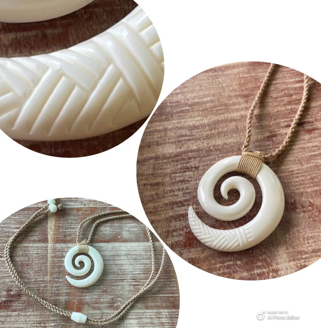 Hand Carved Buffalo Bone Koru Necklace – Maori Fern Pendant