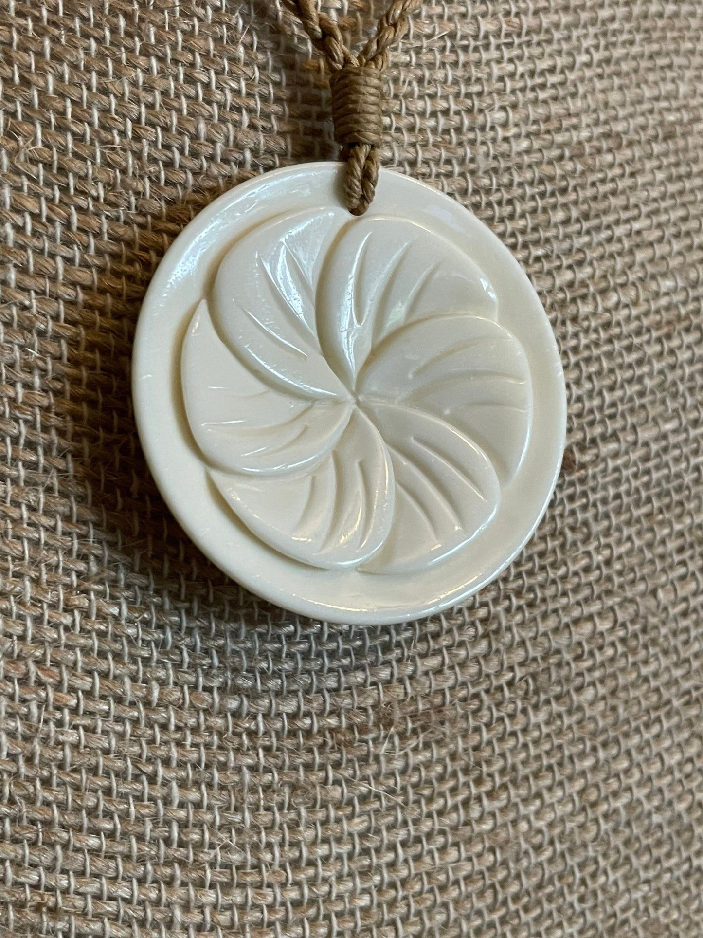 Hand Carved Buffalo Bone Plumeria Necklace, Hawaiian Boho Jewelry