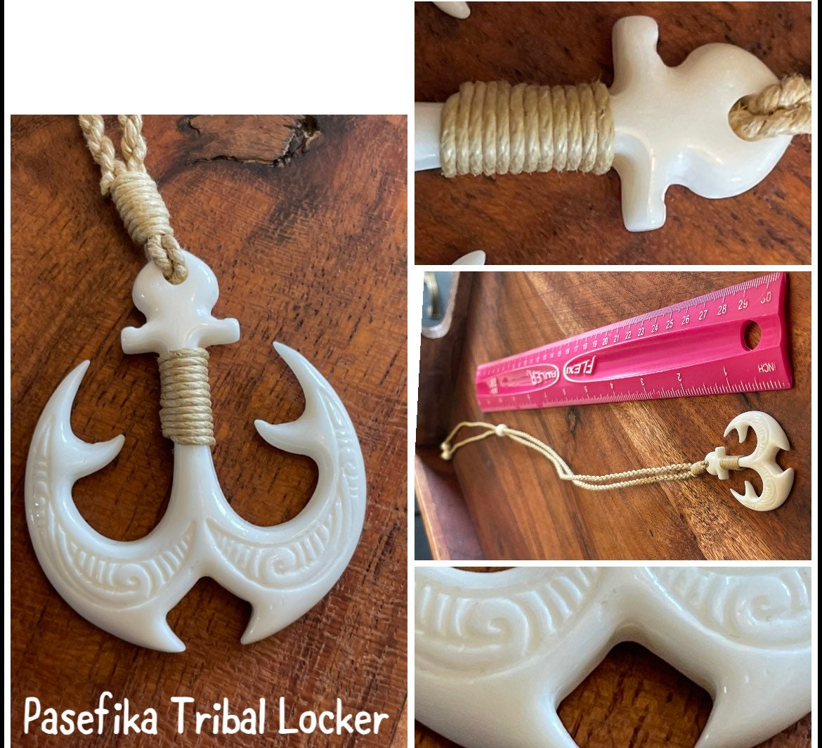 Security Anchor - Hand Carved and Engraved Solid Bone Anchor Adjustable Necklace- Protection
