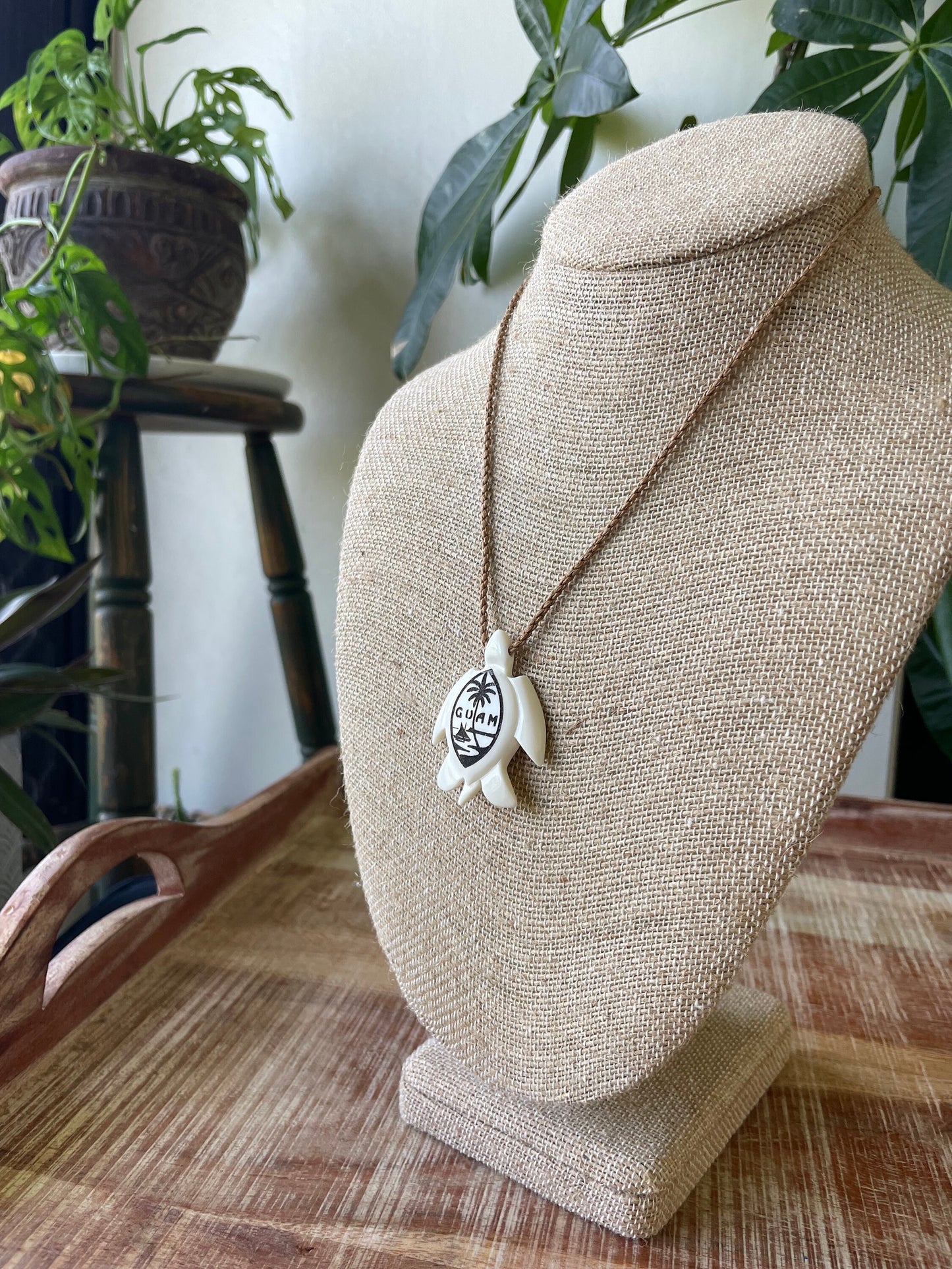 Handcarved Bone Guam Flag Sea Turtle Necklace – Adjustable Chamorro Jewelry