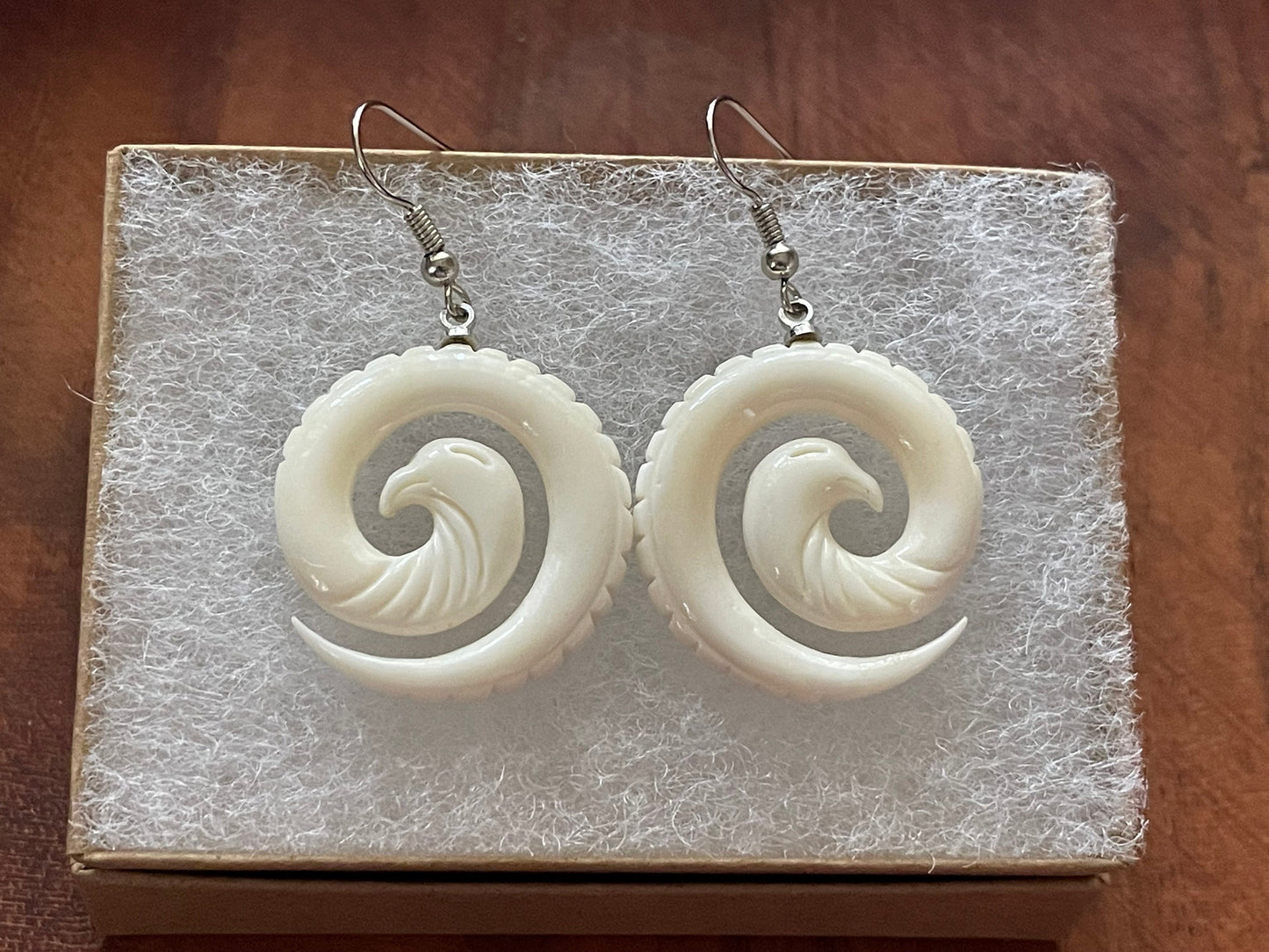 Bone Koru Dangle Earrings – Polynesian Eagle, .925 Silver