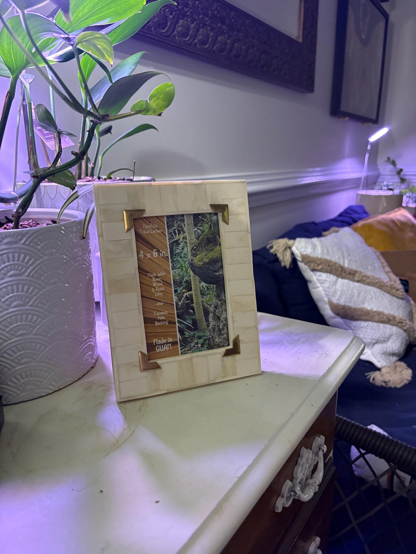 Polynesian Bone and Wood Inlay Picture Frame: 4x6 Pasefika Tribal Decor