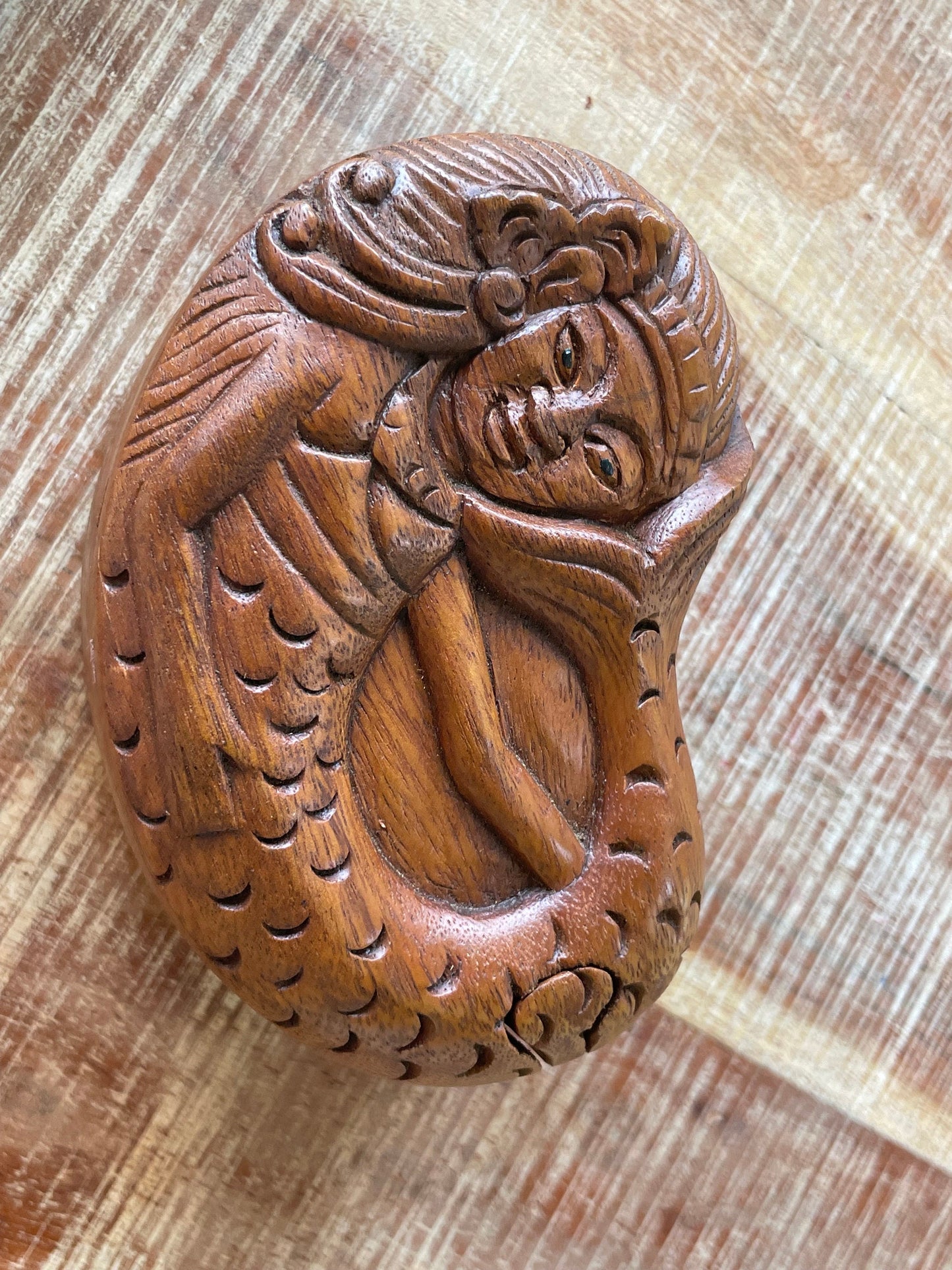 Hand Carved Mermaid Puzzle Box – Sea Hibiscus Wood Hidden Compartment