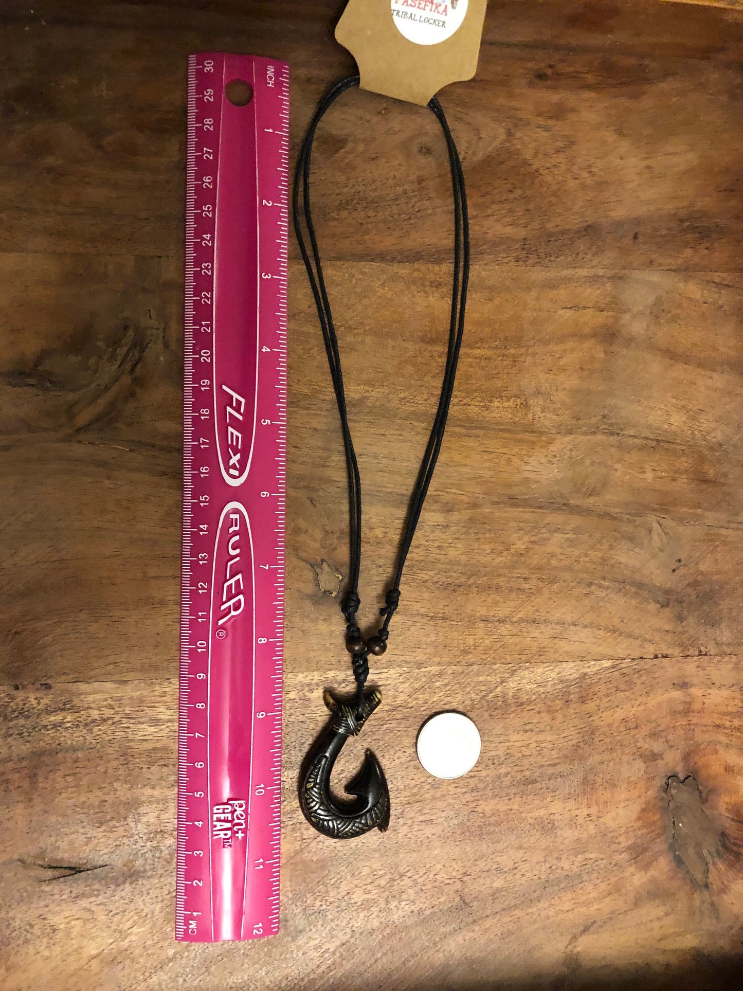 Polynesian Makau Fish Hook Necklace, Buffalo Bone & Resin, Adjustable