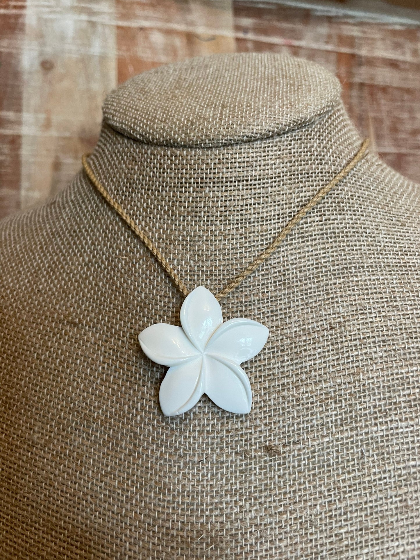 Hand-Carved Bone Plumeria Necklace – Adjustable Hawaiian Cord