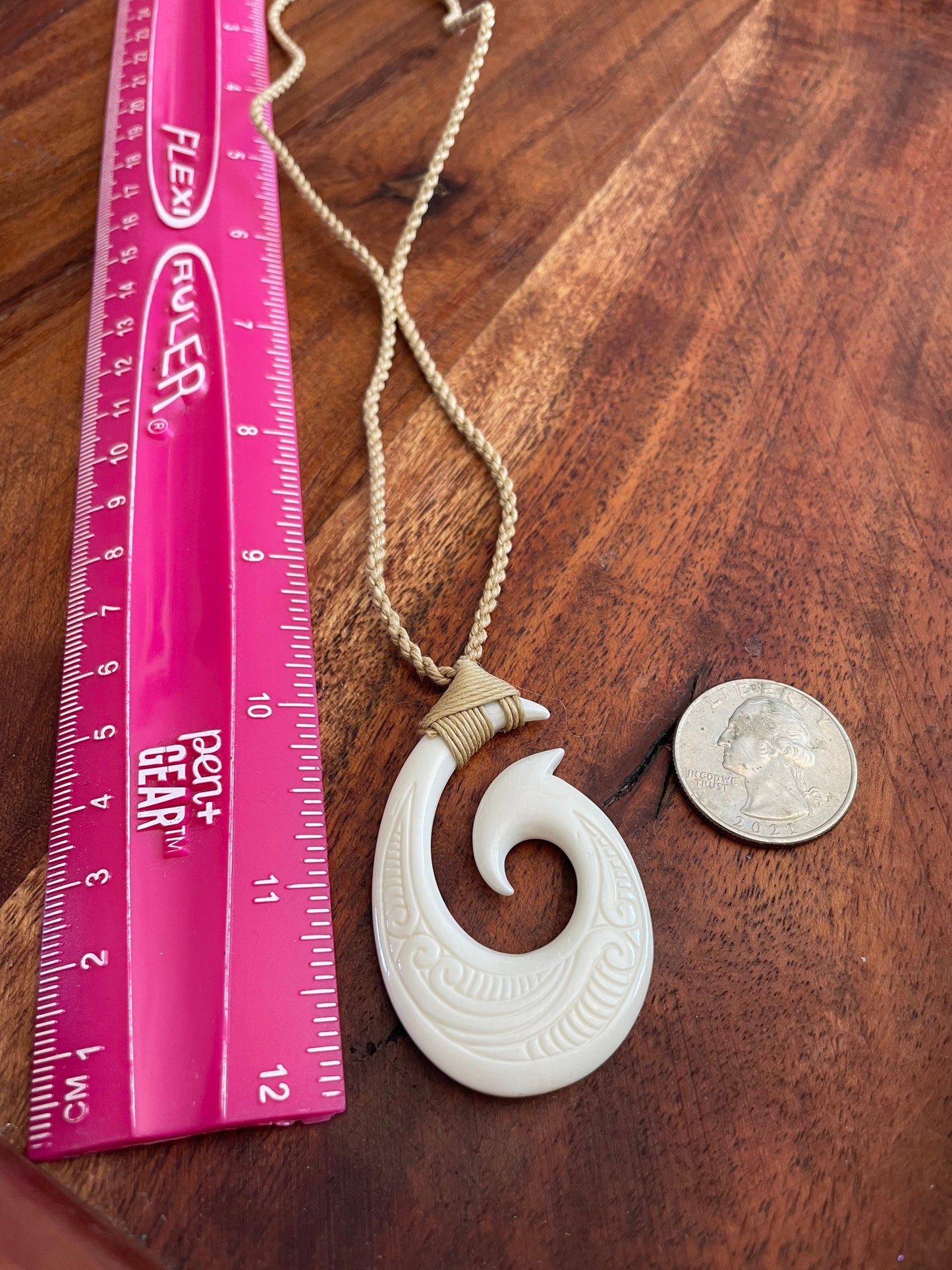 Hand Carved Buffalo Bone Fish Hook Necklace – Polynesian Koru Hei Makau