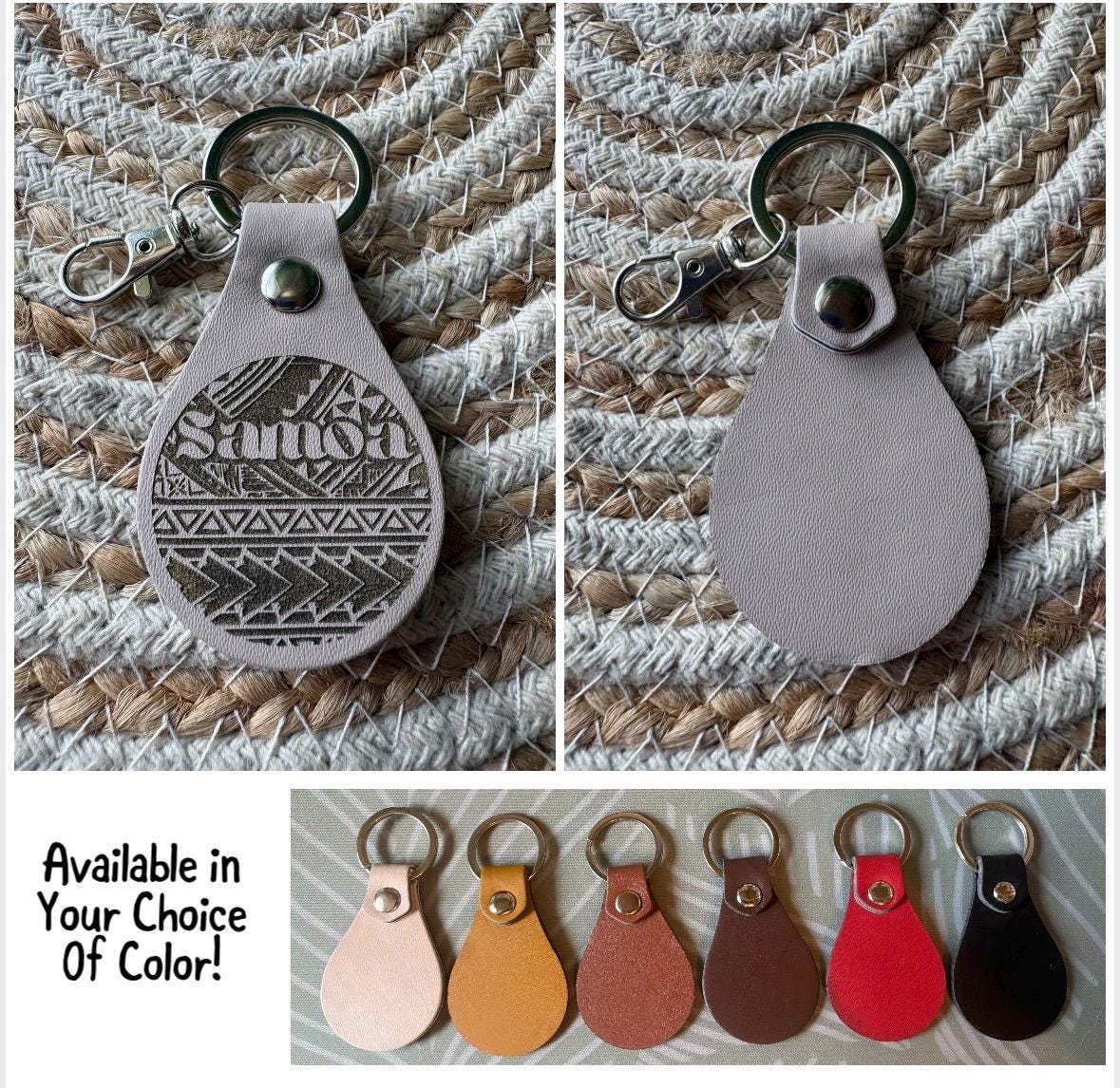 Leather Engraved Samoan Keychains with Swivel Metal Clip - Personalization Available