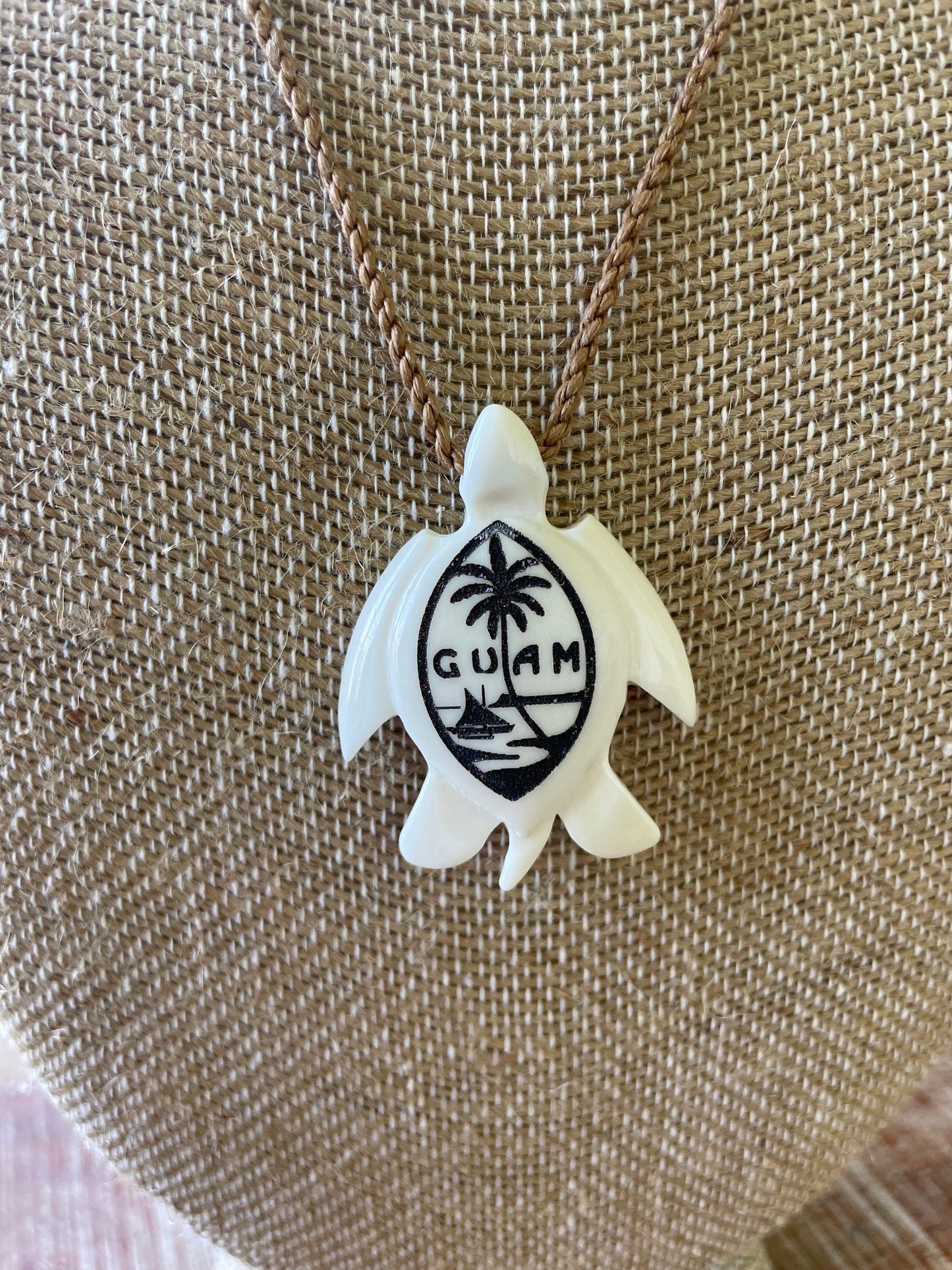 Handcarved Bone Guam Flag Sea Turtle Necklace – Adjustable Chamorro Jewelry