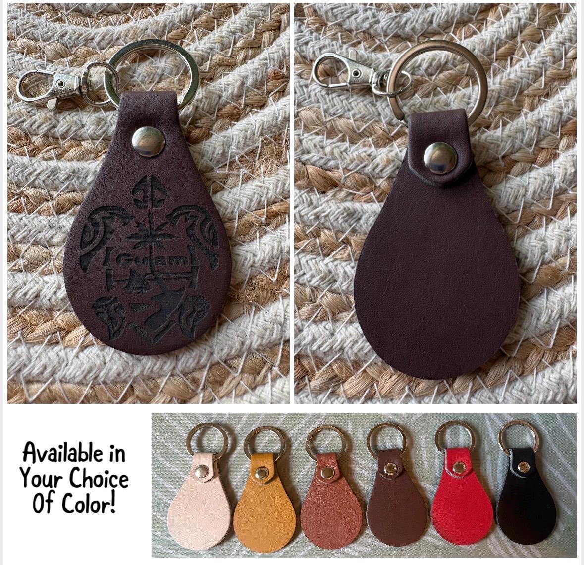 Leather Engraved Guam Keychains with Swivel Metal Clip - Personalization Available!