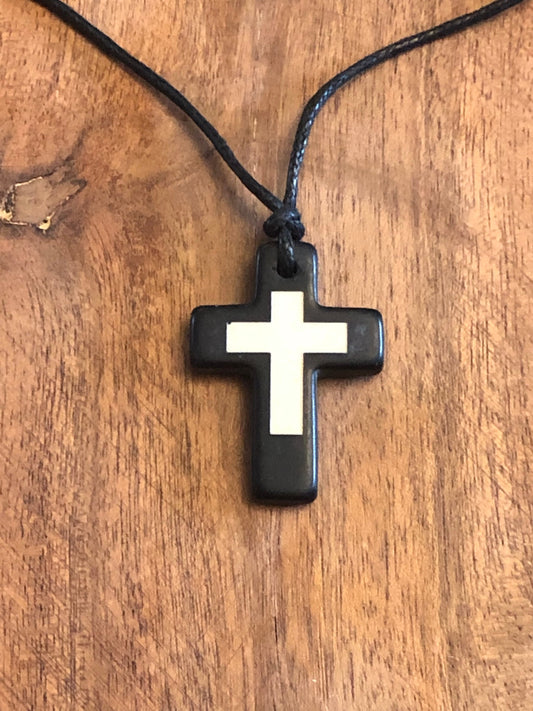 Christian Bone and Resin Cross Adjustable Necklace Polynesian Handcrafted Surfer Style