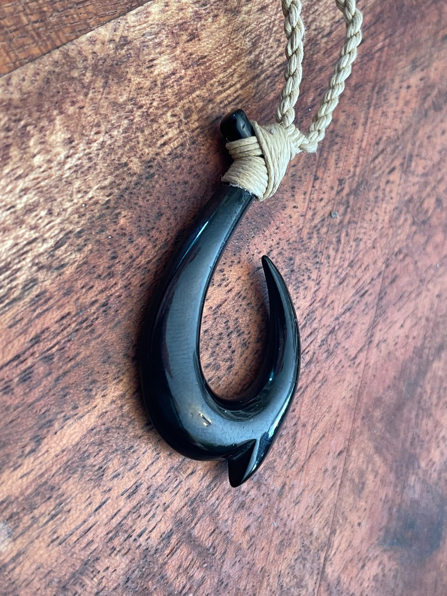 Hand Carved Buffalo Bone Hei Makau Necklace - Micronesian/ Polynesian Fish Hook Pendant