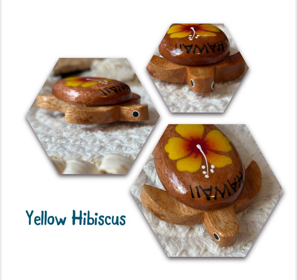 Hand Carved Wood Honu Magnet - Hand Painted Hibiscus, Hawaii Decor