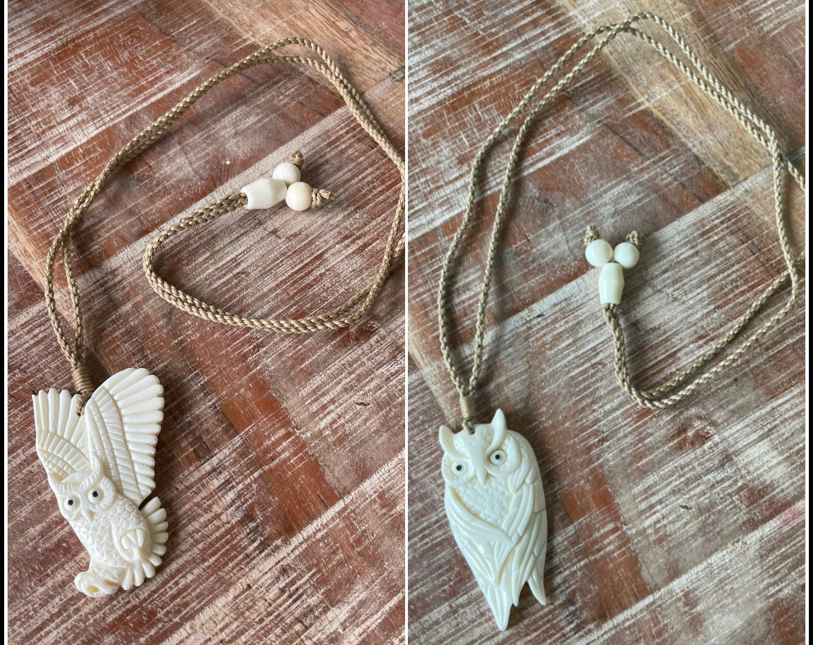 Hand Carved Bone Pueo Owl Pendant – Hawaiian Necklace